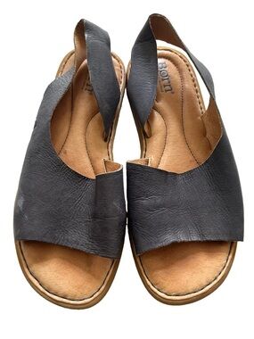 Born | Inlet Sandals Leather Womens Size 7 Dark Gray Open Toes Slingback